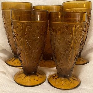 Vintage Midcentury set of 8 Tiara Sandwich Pattern Iced Tea Goblets